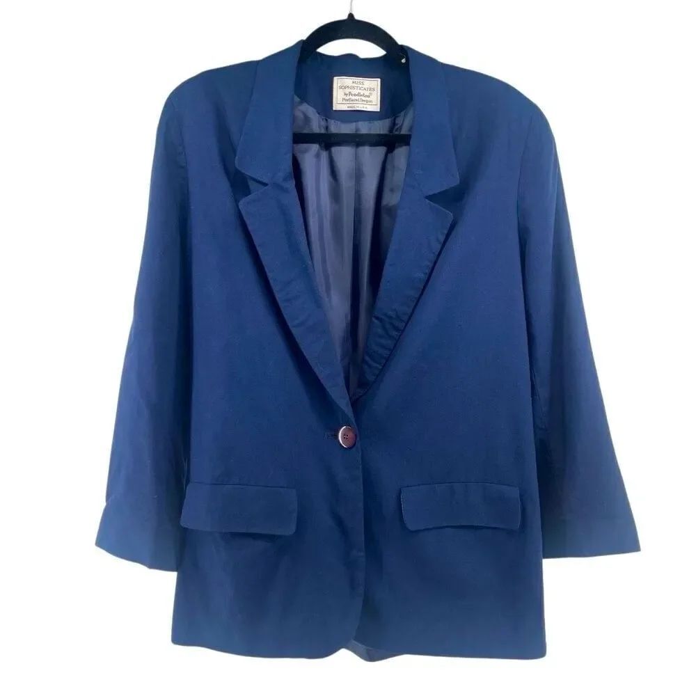 Vintage Miss Sophisticates by Pendleton Navy Rayon Linen Blend Blazer Size 8